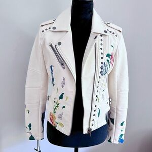Blank NYC White Leather Jacket with Floral Embroidery (XS) NWT